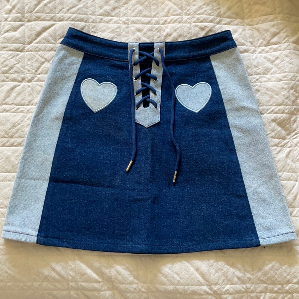 Dolls kill size 26 denim color block skirt